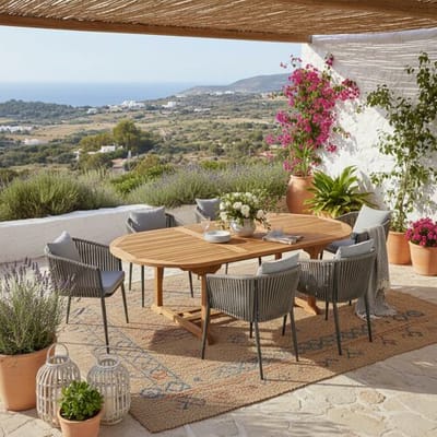 AXI Marzi/Faye 180-240 cm Dining Tuinset 7-delig Teak/Antraciet - Uitschuifbaar – Tuinset 6 Personen – Ovale Houten Tuintafel 180–240 cm – Aluminium Tuinstoelen met Kussens – Luxe Tuinmeubelen Set voor Terras en Tuin