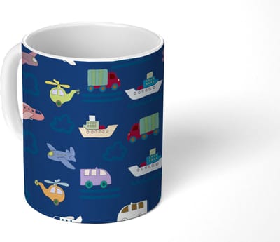 Mok - Koffiemok - Patronen - Vliegtuig - Boot - Vrachtwagen - Jongetje - Jongens - Kinderen - Kids - Mokken - 350 ML - Beker - Koffiemokken - Theemok