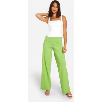 boohoo Dames Super Stretch Naad Detail Wijde Pijp Broeken | Limoen | Maat: 34