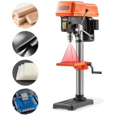 VEVOR Tafelboormachine 254 mm, Kolomboormachine 400 W, Staande boormachine met snelheidsregeling 440 tot 2600 tpm, Laser, Kantelbare tafel 45° & LED, Boormachine voor hout- en metaalbewerking