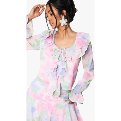 boohoo Dames Bloemen Chiffon Ruffle Blouse | Blush | Maat: 34