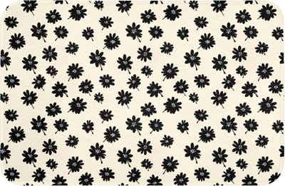 Badmat 60x40 cm - Antislip - Madeliefjes - Grafisch - Zwart - Beige - Badmatten voor badkamer - Badkamermat - Douchemat - Badkamer mat
