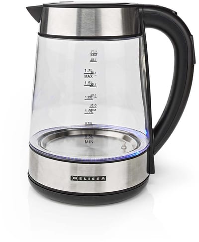Melissa 16130311 - Digitale Elektrische Waterkoker - 1,7L - 2200W - Glas - 50/70/80/90/100°C Voorinstellingen - 360° Basis - Verborgen Verwarmingselement - Strix® Controller - Warmhoudfunctie - Droogkookbeveiliging