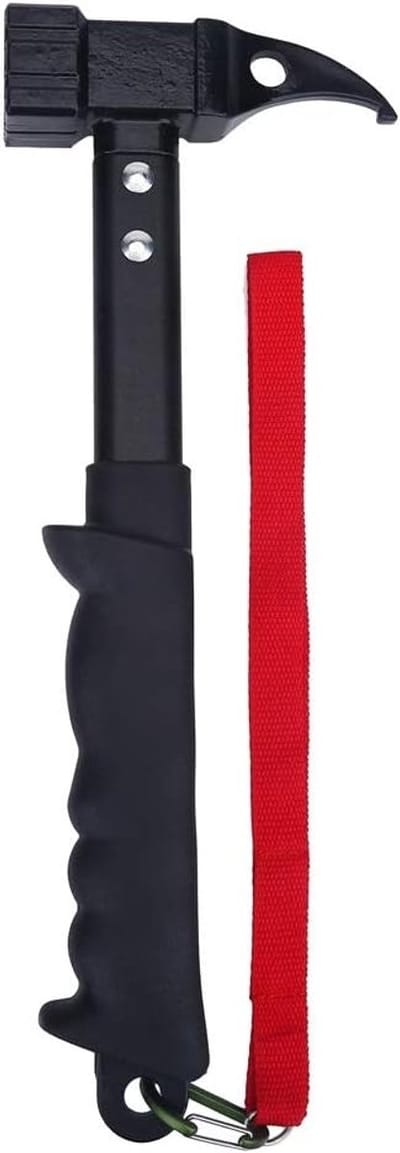 Veelzijdige Campinghamer met Rubber Handvat, Sterke Stalen Kop en Trekhaak voor Buitenactiviteiten, Perfect voor Kamperen en Tuinieren