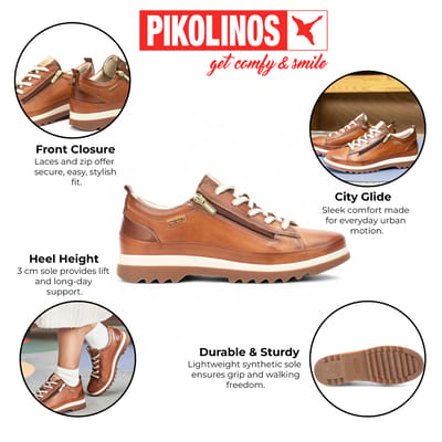 Pikolinos Brandy Bruine Leren Sneakers met Veters en Rits voor Dames - Vigo