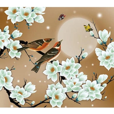 5D DIY volledige ronde Diamond schilderij bloemen en eksters borduren kruissteek 20X30CM beige