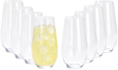 Excellent Houseware Drinkglazen Crystal - 8x stuks - transparant stripes design - 580 ml - waterglazen - sapglazen