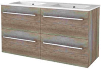 Basic-Line Start 46 Badkamermeubelset - 120 x 46 cm - Met Grepen - 4 Lades - Keramische Wastafel - 2 Kraangaten - Scotch Oak