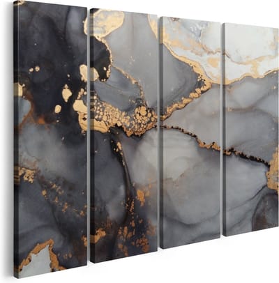 Artaza Canvas Schilderij Vierluik Abstracte Kunst - Grijze Marmer met Goud - 160x120 - Groot - Foto Op Canvas - Canvas Print