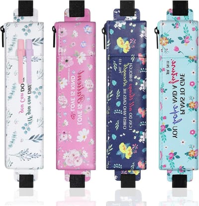 Elastische etui voor notebook, 4 stuks, PU-leer, verstelbare band, schrijfwarentas, pennenkoker voor studenten, journal en planner, ideaal cadeau met bloemenprint