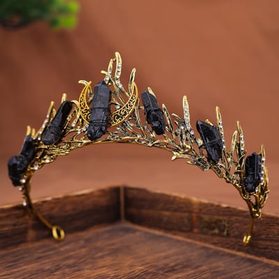 Koningin Barok Retro Natuursteen Kroon Tiara Handgemaakte Vlamkroon Haar Bruidsaccessoires brown