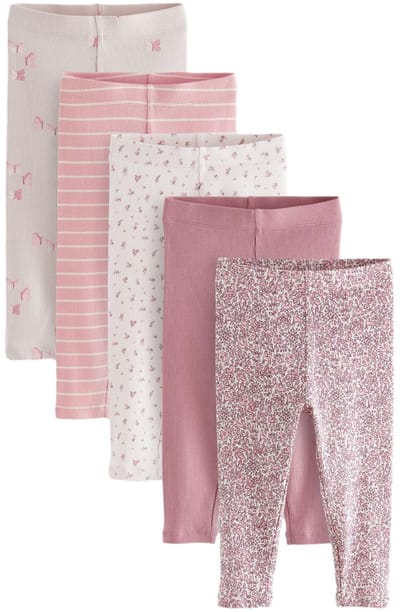 Next - Meisjes - Set van 5 geribbelde leggings - Roze
