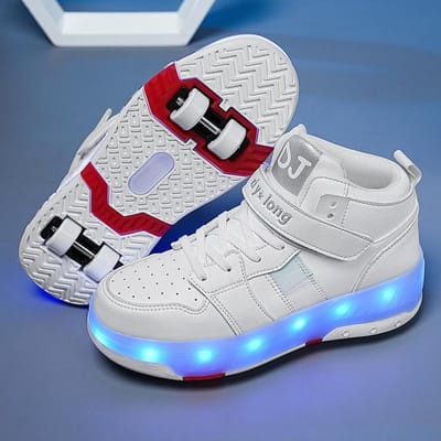 Nouvelles Chaussures de Course Hautes pour Enfants Patins à Roues Quadruples Déformables Chaussures à Roues Lumineuses LED 41