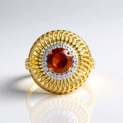 Cavill - Zilveren Ring - 925 Sterling Zilver Geel Verguld - 1,17 Karaat Madeira Citrien Rond - 18 Zirkonen - Elegante Luxe Ring Dames