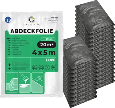 Garronda Afdekfolie 4x5 m 25 Stuks – Schilderfolie LDPE 20µ Grijs – Beschermfolie voor Meubels & Vloer – Scheurvast – Zonder Tape – GD-0222