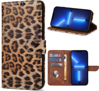 Geschikt Voor iPhone 13 Pro Hoesje - Solidenz Bookcase 13 Pro - Telefoonhoesje 13 Pro - 13 Pro Case Met Pasjeshouder - Leopard - Panterprint - Cover Hoes - Luipaard