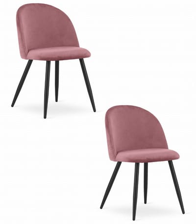 Set van 2 Stoelen BELLO - Donkerroze Velvet, Zwarte Metalen Poten, Modern Design en Uitstekend Zitcomfort voor Woonkamer, Slaapkamer, Eetkamer of Kantoor, Max. 120 kg