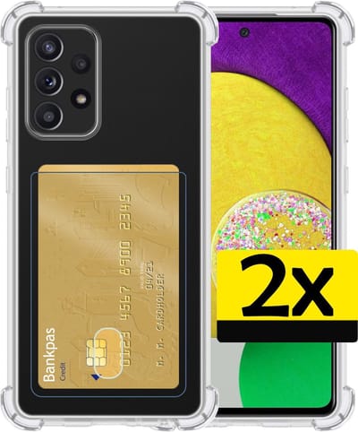 Hoesje - 2 Stuks - Geschikt voor Samsung Galaxy A52s 5G - Met Pashouder en Kaarthouder - Telefoon Hoes Shockproof - Siliconen Case - Back Cover - Shock Proof - Pasjes Houder - Telefoonhoesjes - Transparant