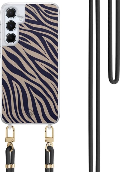 Casimoda® hoesje met koord - Geschikt voor Samsung A35 - Wavy Twist - Afneembaar koord - TPU/polycarbonaat - Blauw