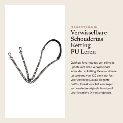 Dailygoods- Schoudertas Kettingband - 120 cm PU Leer - Roestvrij Staal - Antislip Gesp - Waterafstotend - Draagvermogen tot 5 kg - Tassenband