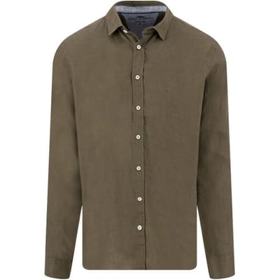 Fynch-Hatton Overhemd Solid Color Premium Linnen Donker Khaki / male