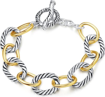 Quiges - Schakelarmband Tweekleurig - Twisted Touw Kabel Patroon - UNY013