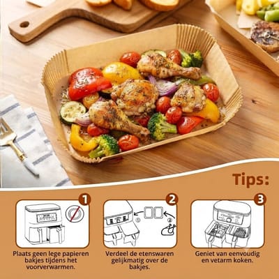 Livatto Airfryer Bakpapier 200 stuks 20,5x14 cm Rechthoekig Wegwerp Liners voor Dubbele HeteluchtFriteuse - Compatibel met Ninja AF300EU AF400EU DZ400EU SL400EU en Andere Tweezone Airfryers