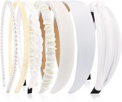Set van 7 Haarg elastiekjes voor Vrouwen en Meisjes, Diverse Modellen met Parels, Hoofdbanden, Plastic, Wit