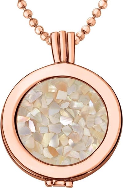 Quiges - Munthouder met Ketting en Munt 25mm Schelp Vlokjes Creme - Rose Goudkleurig - EPRHZ319
