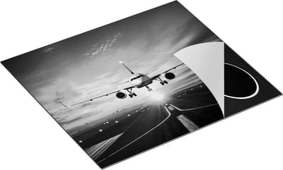 Chefcare Inductie Beschermer Vliegtuig met een Landing op de Luchthaven - Zwart Wit - 60x50 cm - Afdekplaat Inductie - Kookplaat Beschermer - Inductie Mat