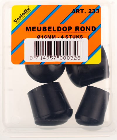 Verlofix Meubeldop Ronde Poot Diam.16mm Kunststof Zwart 4stuks