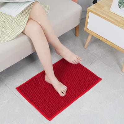 Zachte antislip badkamermat, huishoudelijk kortpolig chenille waterabsorberend tapijt kantoor entree studeerkamer slaapkamer woonkamer badkamer antislipmat voetmat (40cm*60cm) - Bordeaux