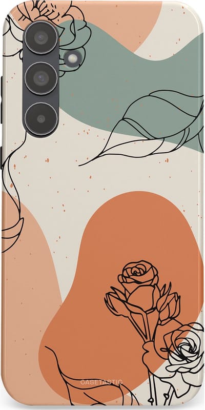 Casetastic hoesje geschikt voor Samsung Galaxy A55 - Dubbellaagse bescherming - Lijnenspel roos - Fashion Case - Saliegroen Perzik Zand