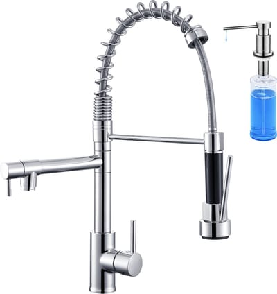 Auralum max keukenkraan met uittrekbare uitloop - Keukenkraan RVS - Met Zeepdispenser 300ML - Handdouche - Mengkraan - 360° Draaibaar - Hoge uitloop - Chroom