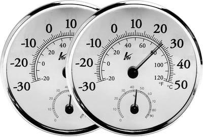 2 stuks Analoge Thermo-hygrometer voor Binnen – Ronde Kamerthermometer en Luchtvochtigheidsmeter