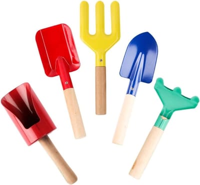 Allecto Plus - Tuinset voor Kinderen met 5 Delige Gereedschapset en Stevig Houten Handvat - Veilig Tuingereedschap voor Kinderen van 3 tot 13 Jaar