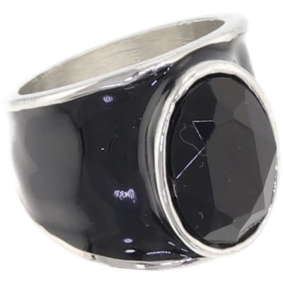 Behave - Ring - Zilverkleurige Statement Ring met Zwarte Facetgeslepen Steen – 17mm