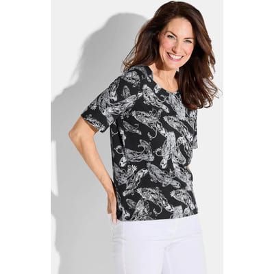 Shirt met gebloemde ornamenten - zwart / wit / gedess. - Gr. 21 van Goldner Fashion