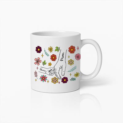 Moeder en Dochter Mok – “Mama & Dochter Hand in Hand” met Bloemenontwerp – 330ml Keramische Beker – Cadeau voor Moeder van Dochter