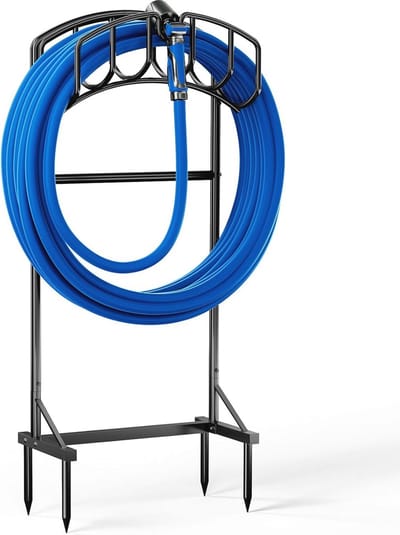 Vrijstaande Tuinslanghouder met Opbergrek en Stabiliteitsfunctie - 110 cm Zwart