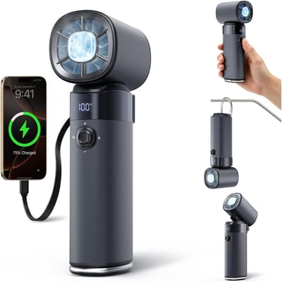 SnelShoppen - Draagbare Oplaadbare Handventilator 10000mAh met IJskoelingsfunctie en Turbo Standen, Multifunctionele Ventilator voor Reizen, Kantoor,