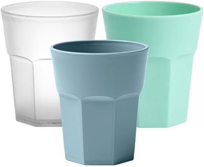 Plasticforte onbreekbare drinkglazen - 9x stuks - kunststof/plastic - mix van 3 kleuren - 360 ml - 10 x 9 cm
