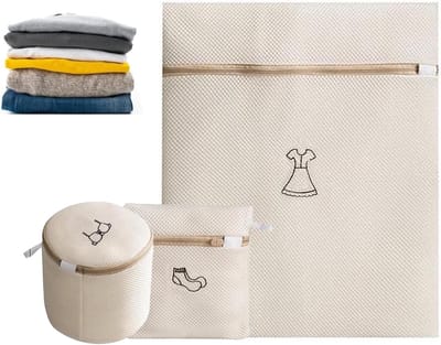 Set van 3 wasnetten voor voorzichtig wassen en opbergen van lingerie, sokken en ondergoed met ritssluiting
