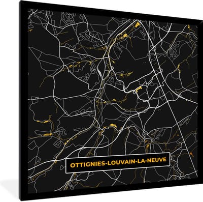 Fotolijst incl. Poster - Ottignies-Louvain-La-Neuve - Goud - Stadskaart - Plattegrond - Kaart - 40x40 cm - Posterlijst