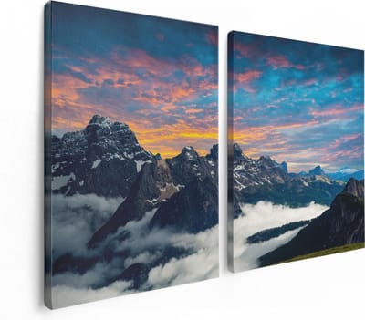 Artaza Canvas Schilderij Tweeluik Bergen Landschap Met Wolken In Italië - 120x80 - Foto Op Canvas - Canvas Print
