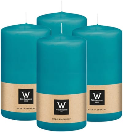 Wiedemann Cilinderkaars/stompkaars - 4x - turquoise blauw - 13 x 7 cm - 52 branduren - zuilkaarsen