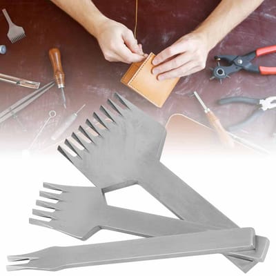 3pcs Poinçon en Cuir Style Européen 2+5+9 Dents Outil Bricolage Maroquinerie Ciseau à Perforer (3mm) gray