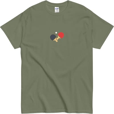 Sportief T Shirt Tafeltennis - Shirt met Tafeltennis Illustratie - Vrouwen en Mannen - Khaki Groen - S