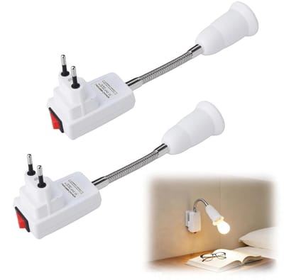 Pack van 2 E27 Adapters met Flexibele Gooseneck - 20 cm Lampenhouder voor LED Lezen en Wandlampen, Warmtebestendig PBT