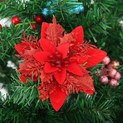 Dailygoods- Kerstster 10 stuks - Kerstbloemen/Poinsettia - Ornamenten